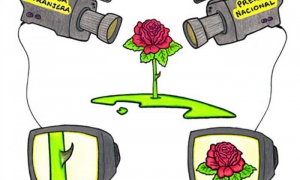 Caricatura del Héroe Gerardo Hernández Nordelo enviada a los periodistas cubanos desde la prisión de Victorville con motivo de la celebración de su octavo congreso en julio del 2008