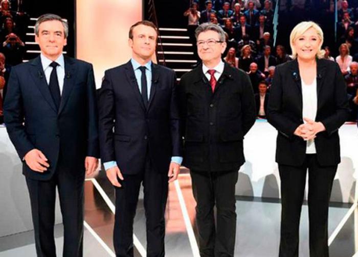 De izquierda a derecha: François Fillon, Emmanuel Macron, Jean-Luc Mélenchon y Marine Le Pen.