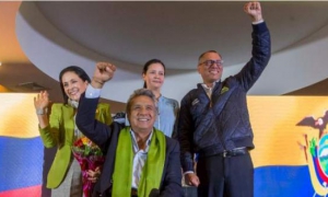 Lenín Moreno y Jorge Glas celebran el triunfo electoral en Ecuador. foto: El Telégrafo