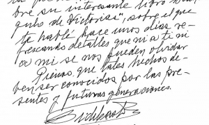 Copia de documento del Comandante en Jefe Fidel Castro, sobre el libro 