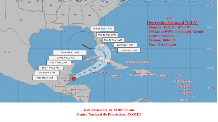 Eta se traslada sobre aguas cálidas y se acerca a Cuba