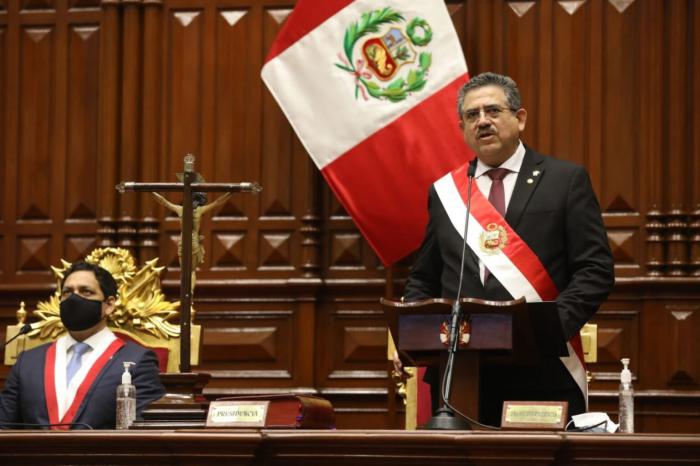 Manuel Merino tomó posesión este martes, a media mañana, como presidente interino de Perú. Foto: Agencia Andina (Europa Press)