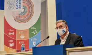 Alejandro Gil Fernández, viceprimer ministro y titular de Economía y Planificación, Conferencia de Prensa por el Lanzamiento de la Campaña con pago 2030, en el Centro de Prensa Internacional