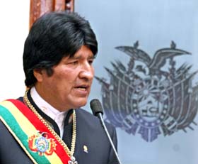 El presidente Evo Morales en la inauguración de la gestión 2012-2013 de la Asamblea Legislativa Plurinacional. Foto: ABI