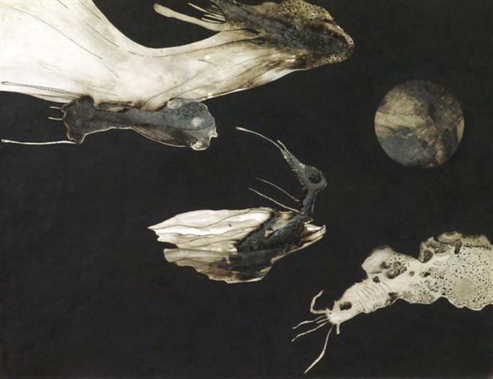 La expo recogió momentos de su trayectoria. En la imagen la obra No Caeré, seguramente, sobe un almohadón de plumas, 1970. Tinta sobre cartulina 50 x 65 cm.