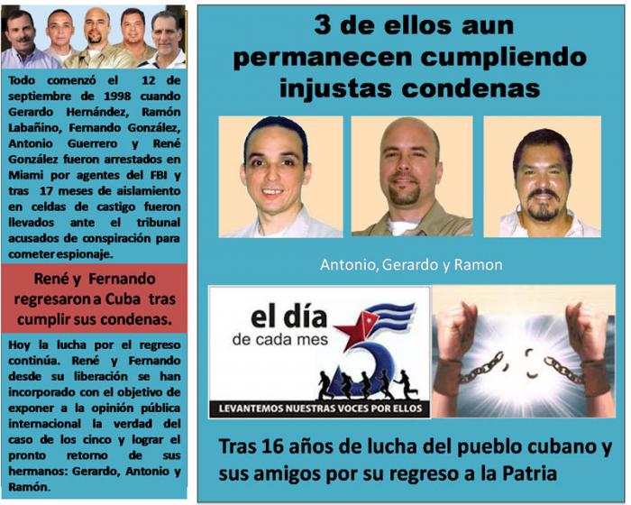 Cartel de solidaridad con los cinco. Enviada por Nelya Hernández