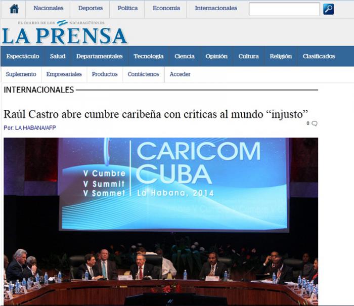 La V Cumbre Caricom-Cuba fue reseñada este lunes en varios medios de prensa extranjeros
