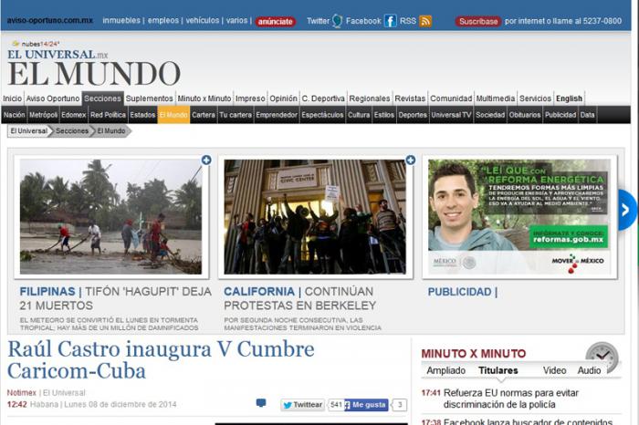 La V Cumbre Caricom-Cuba fue reseñada este lunes en varios medios de prensa extranjeros