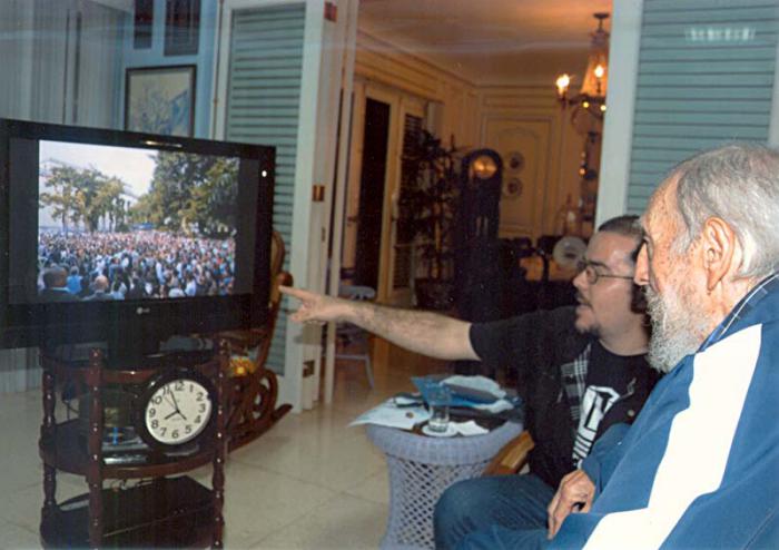 Fidel Castro y Randy Perdomo presidente de la FEU