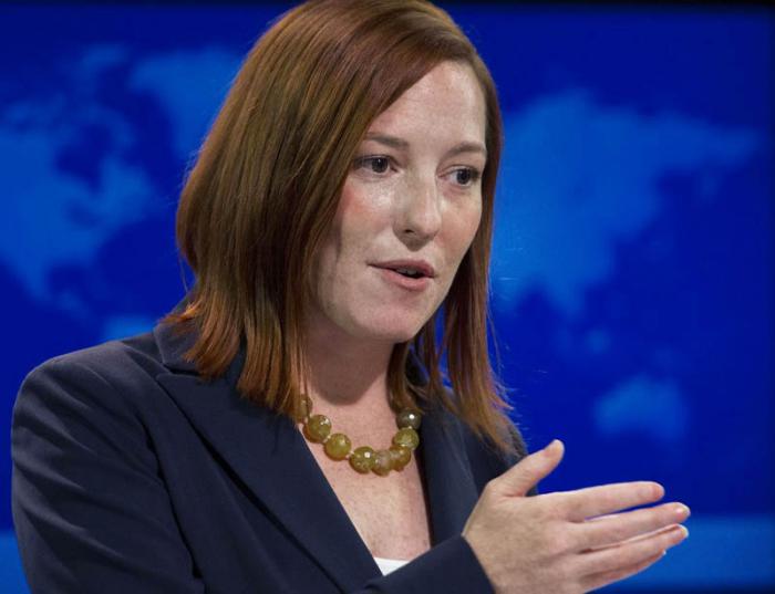US Department of State Spokesperson Jen Psaki briefs reporters July 29, 2013, in the press briefing room at the Department of State in Washington, DC. AFP PHOTO/Paul J. Richards
