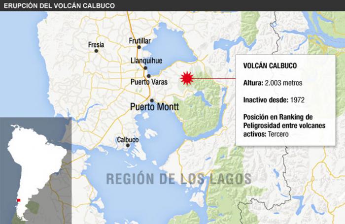 mapa del Volcán Calbuco en Chile 