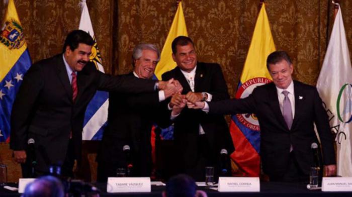 Nicolas maduro, Tabaré Vazquez, Rafael Correa, Juan Manuel Santos