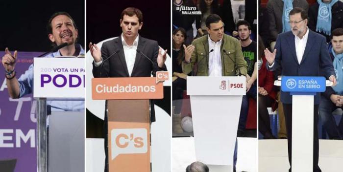 Pablo Iglesias, Albert Rivera, Pedro Sánchez y Mariano Rajoy (de izquierda a derecha)