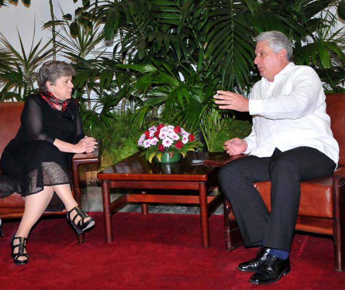 El primer vicepresidente de los Consejos de Estado y de Ministros, Miguel Díaz-Canel Bermúdez, recibió a Alicia Bárcena, Secretaria Ejecutiva de la Comisión Económica para América Latina y el Caribe.