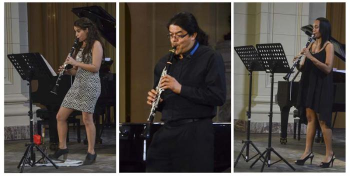De izq a der, Flavia Méndez, el colombiano Mauricio Murcia y María Laura Terry brillaron durante la Fiesta de Clarinetes, en San Felipe Nery.