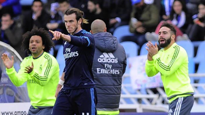 Bale celebra el gol de la victoria en Anoeta.
