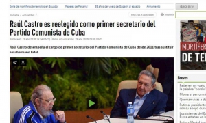 Fidel Castro y Raúl Castro en el Septimo Congreso del PCC