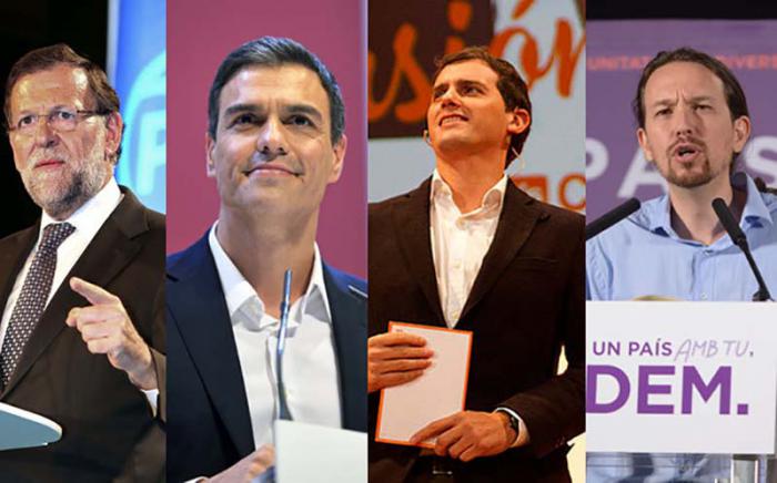 Nuevamente en las elecciones en la nación ibérica se enfrentarán (de izquierda a derecha) Mariano Rajoy (PP), Pedro Sánchez (Psoe), Albert Rivera (Ciudadanos) y Pablo Iglesias (Podemos). 