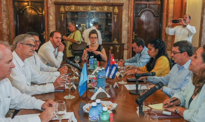 El Ministro de Relaciones exteriores de Cuba Bruno Rodríguez Parrilla recibió al Exmo Sr. Mogens Lykketoft, presidente de la Asamblea general de la ONU, en la sede de la cancillería.