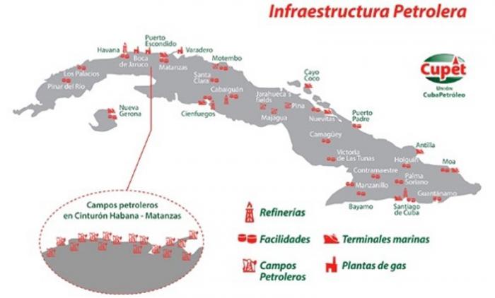 La infraestructura petrolera cubana se extiende a través de toda la Isla.