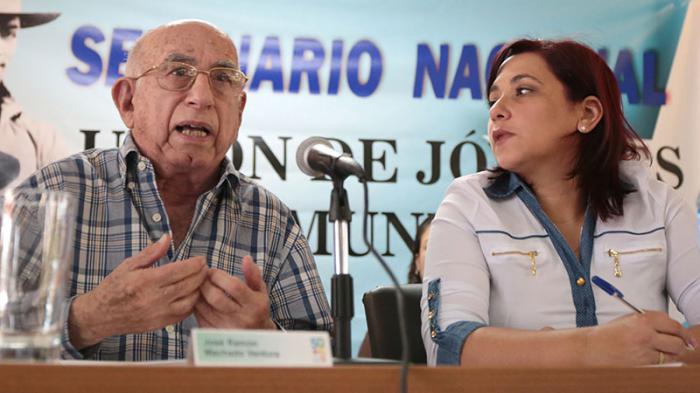 Seminario Nacional de la UJC. José Ramón Machado Ventura, Segundo Secretario del Comité Central del Partido Comunista de Cuba, preside el encuentro con los jóvenes, junto a Sucely Morfa González, primera secretaria de la UJC. Escuela de la CTC Lázaro Peña.