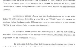 Cuba ofrece mil becas de medicina a proceso de paz en Colombia