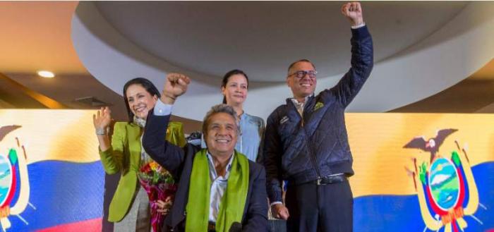 Lenín Moreno y Jorge Glas celebran el triunfo electoral en Ecuador. foto: El Telégrafo