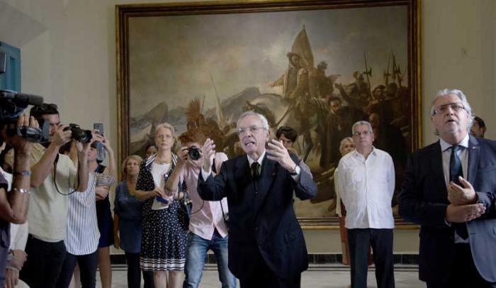 Reinaugurado Palacio del II Cabo. Eusebio Leal, Historiador de la Habana,  Herman Portocarero, embajador jefe de la delegacion de la Unión Europea en Cuba.