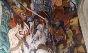 Mural cruentas batallas durante la conquista