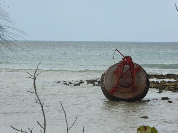 La fuerza del mar y los vientos arrastraron esta boya desde varios kilómetros hacia la orilla.