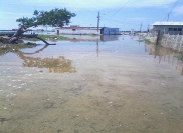 El 21 de diciembre del 2015 fue el día en que la marea astronómica provocó penetraciones del mar de 20 metros tierra adentro, en Puerto Manatí.  foto: cortesía del ipf