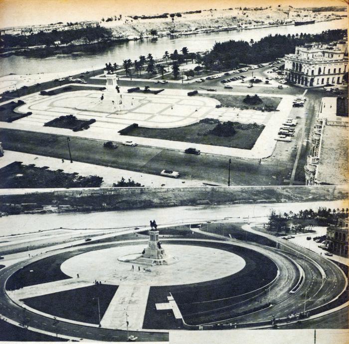 Parque Máximo Gómez. Antes de la construcción del Túnel de La Habana y después de ser reformado. Un supertrébol  con cinco pasos inferiores al que llamaron con el nombre de la Orquídea.