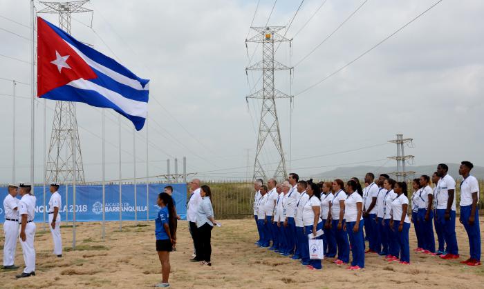 XXIII Juegos Centroamerianos y del Caribe en Barranquilla 2018 Izamiento de la bandera cubana en la Villa - Abanderan delegación cubana - Jefe delegación de Cuba Antonio Becali.
