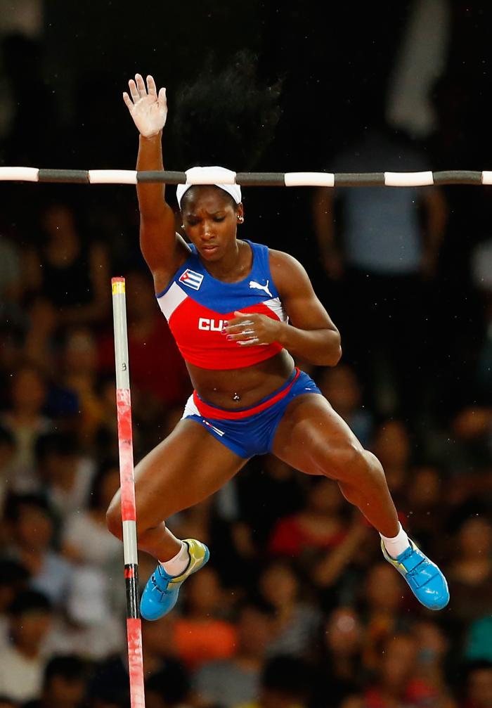 BEIJING, CHINA - AUGUST 26:  Yarisley Silva of Cuba warms up ahead of the Women's Pole Vault Final during day five of the 15th IAAF World Athletics Championships Beijing 2015 at Beijing National Stadium on August 26, 2015 in Beijing, China.  (Photo by Christian Petersen/Getty Images for IAAF)