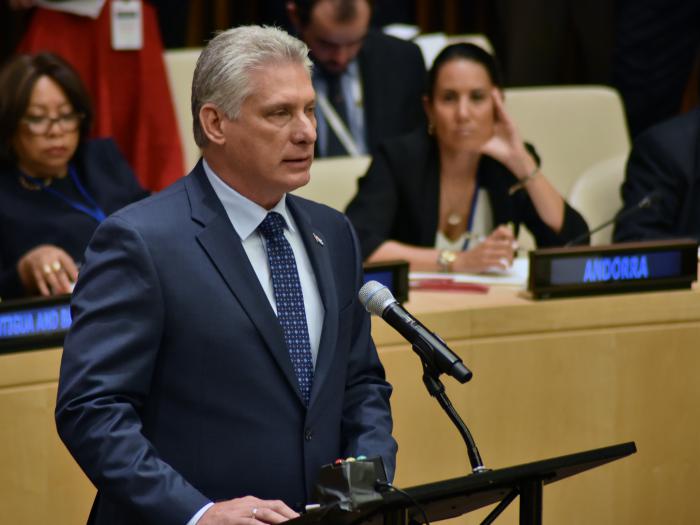 Miguel Díaz Canel, durante su intervención en la Reunión de Alto Nivel de la Asamblea General de la ONU para celebrar y promover el día internacional para la eliminación total de las armas nucleares.