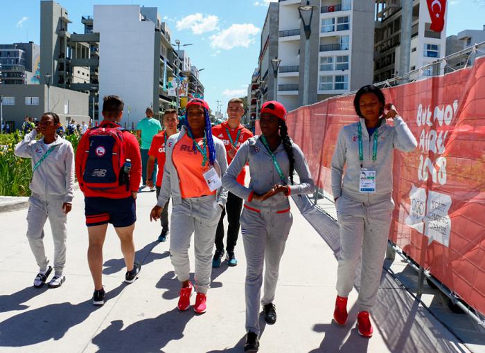 Atletas cubanas a su llegada a la Villa Olímpica para participar en los III Juegos Olímpicos de la Juventud Buenos Aires 2018, el miércoles 3 de octubre de 2018, en Buenos Aires, Argentina. Foto: Calixto N. Llanes/Periódico JIT (Cuba)