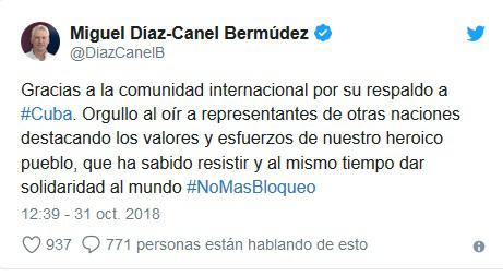 Presidente Cubano Miguel Díaz-Canel Bermúdez en Twitter.