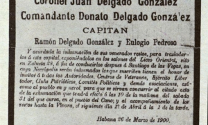 Esquela mortuoria publicada en 1900, cuando se exhumaron los restos del Coronel 