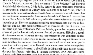 Parte de guerra leído por Radio Rebelde sobre la batalla de Santa Clara.