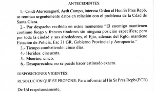 Informe militar sobre la batalla de Santa Clara del 31 de diciembre de 1958. 