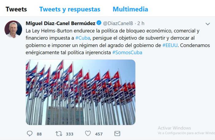Condena Díaz-Canel Ley Helms-Burton