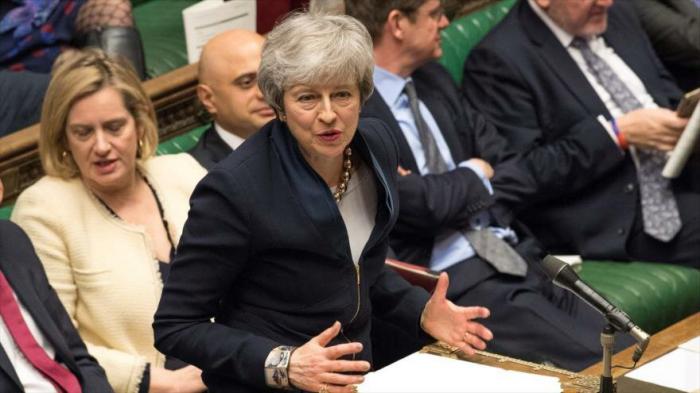 La primera ministra británica, Theresa May, en la Cámara de los Comunes en Londres, 3 de abril de 2019. 