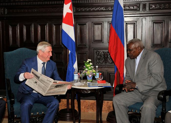Esteban Lazo Hernández, presidente de la Asamblea Nacional del Poder Popular (ANPP), recibió a Iván Mélnikov primer vicepresidente de la Duma Estatal y del Partido Comunista de la Federación de Rusia.