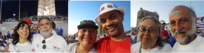 Los brigadistas: Zonia Gutierrez Cid, Hermógenes Morales Nuñez, Jeferson Jérep, Consuelo Blancas Hernández, Eduardo Fernández Sebastiane y  Silvia Inés Carrizo Arrieta, quienes ratificaron en la Plaza de la Revolución de La Habana su solidaridad con Cuba.