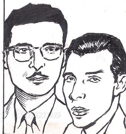 Dibujo de Frank País García y Raúl Pujol Arencibia, asesinados en Santiago de Cuba el 30 de julio de 1957.

