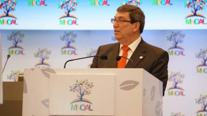 El ministro de Relaciones Exteriores, Bruno Rodríguez Parrilla, intervino en la reunión del Movimiento de Países No Alineados. Foto: Tomada del twitter del Canciller