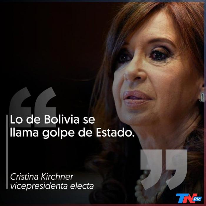 Cristina de Kirchner se pronuncia contra el golpe de estado en Bolivia