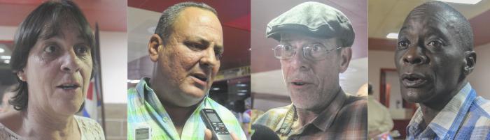 Recibimiento a Médicos Cubanos  procedentes de Bolivia en la terminal nro.3 del aeropuerto José martí.En la foto los tres doctores y el economico que permanecieron preso por cuatro días. De izquierda a derecha: Ramón Emilio Álvarez Cepero,Idalberto Delgado Baró, Amparo García Buchaca,  Alexander Torres Enríquez