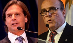 Daniel Martínez, del Frente Amplio  (a la izquierda), y Luis Lacalle Pou, del Pa