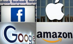 Logotipos de Facebook, Apple, Google y Amazon, cuatro de los gigantes tecnológic